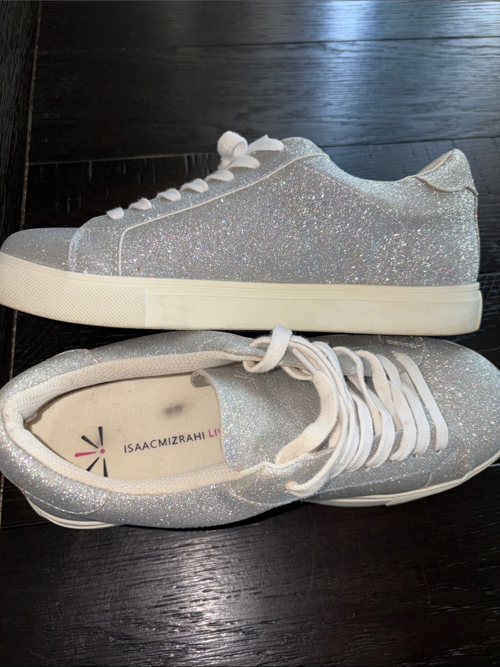Isaac Mizrahi Silver Glitter Low-Top Sneakers with White Laces